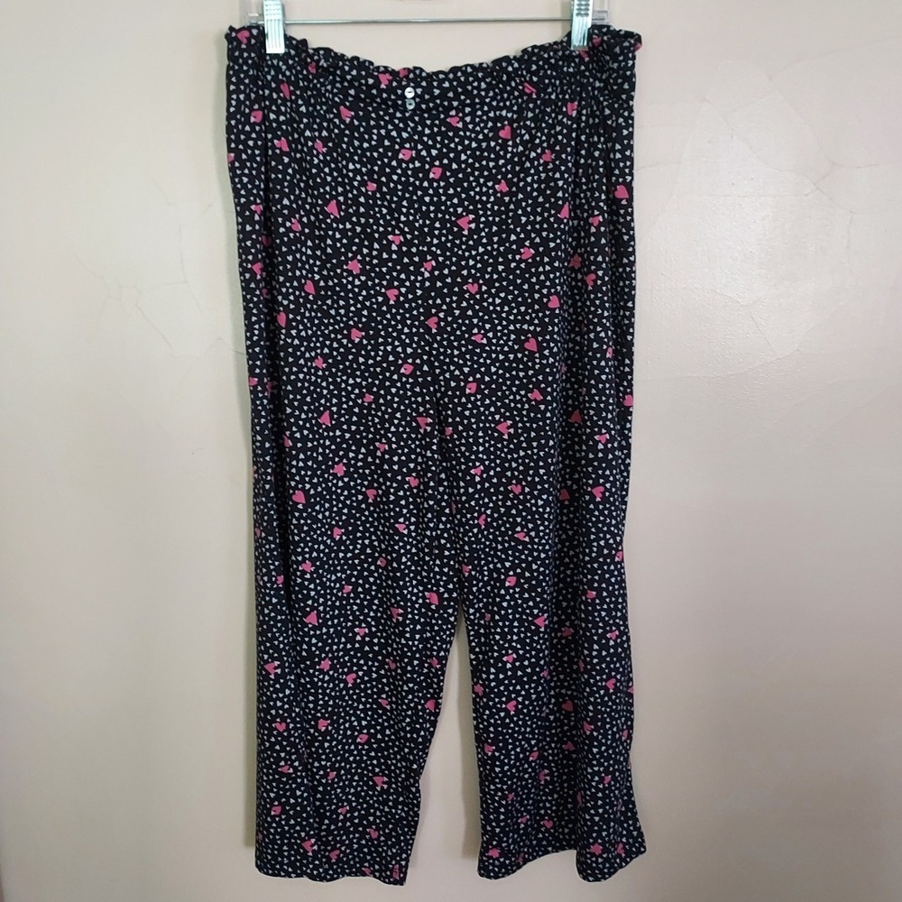 Cuddl Duds XL Black Pink Heart Print Pajama Pants Crop Lounge Sleepwear